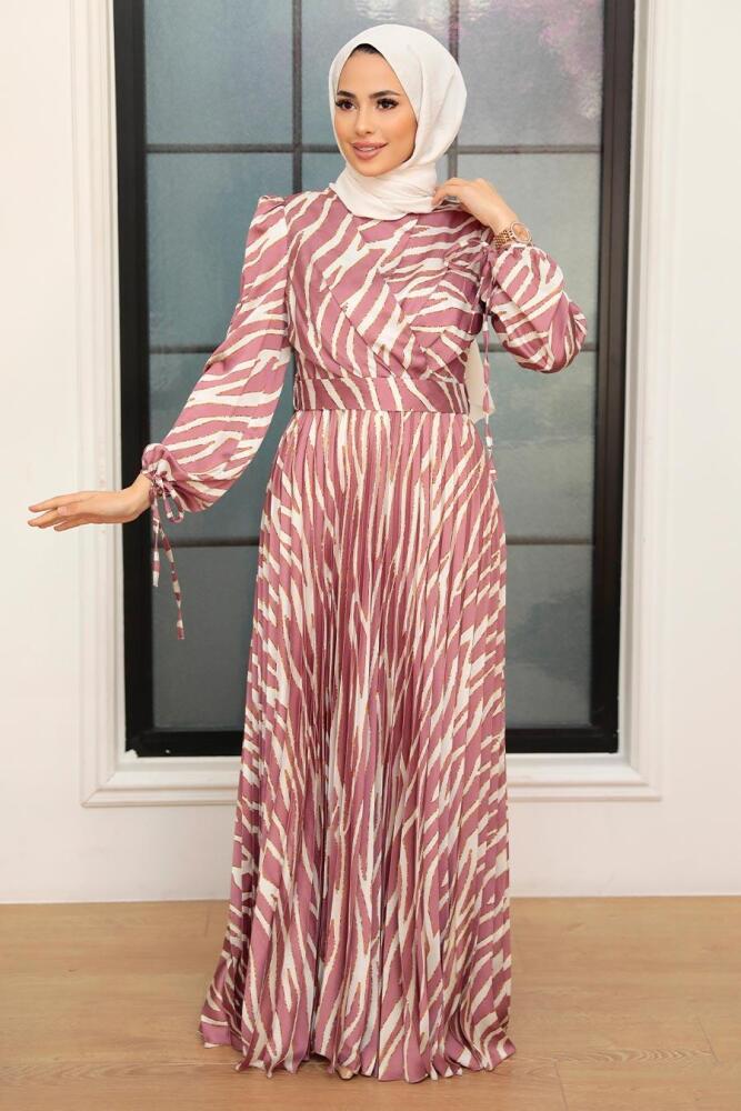 Tesettürlü Abiye Elbise - Robe de soirée Hijab Dusty Rose 34531GK - 2