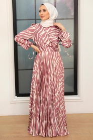Tesettürlü Abiye Elbise - Robe de soirée Hijab Dusty Rose 34531GK - Thumbnail