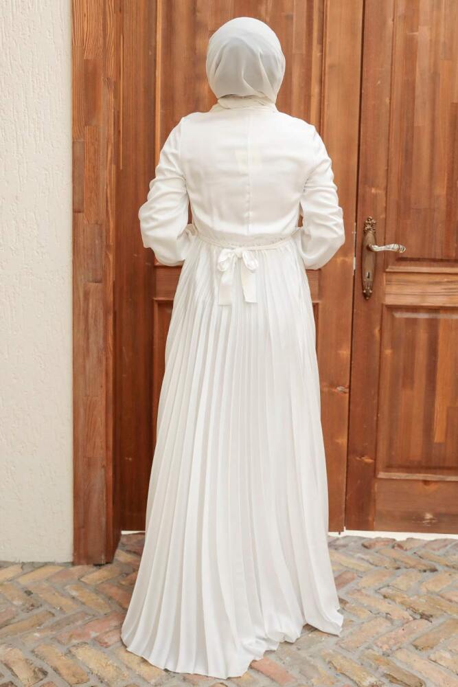 Tesettürlü Abiye Elbise - Robe de Soirée Hijab Ecru 3031E - 2