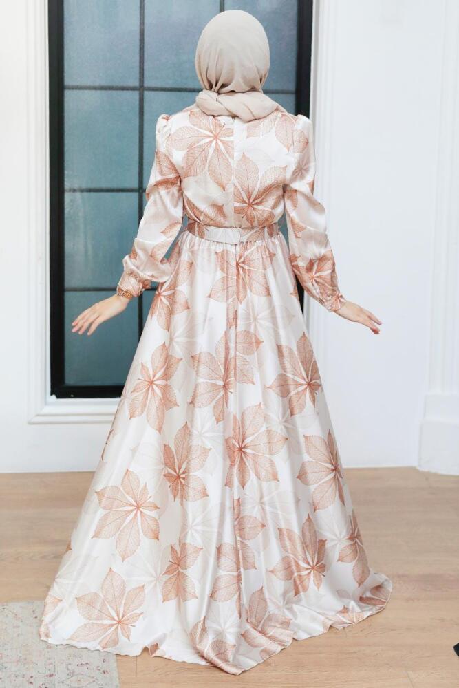 Tesettürlü Abiye Elbise - Robe de Soirée Hijab Ecru 35670E - 2