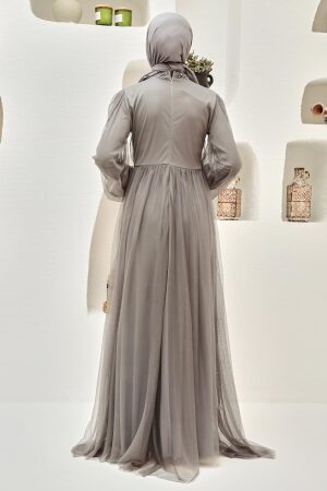 Tesettürlü Abiye Elbise - Robe de Soirée Hijab Grise 9170GR - 2