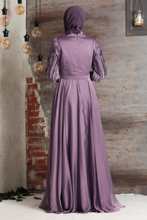 Tesettürlü Abiye Elbise - Robe de Soirée Hijab Lila 21881LILA - 2