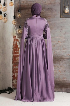 Tesettürlü Abiye Elbise - Robe de Soirée Hijab Lila 21901LILA - 2