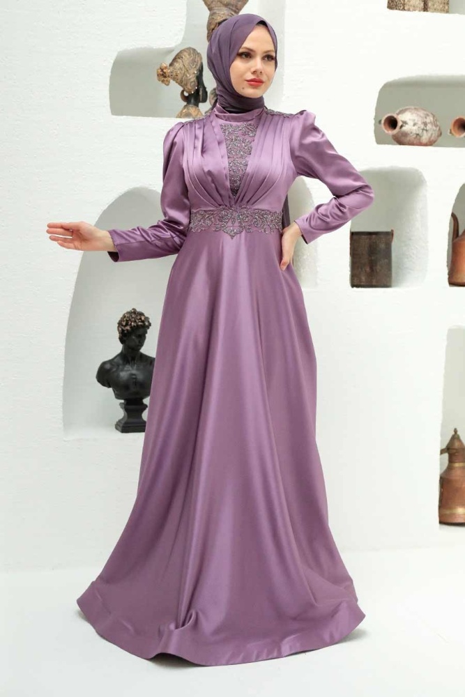Tesettürlü Abiye Elbise - Robe de soirée Hijab Lila 22221LILA - 1