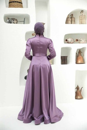 Tesettürlü Abiye Elbise - Robe de soirée Hijab Lila 22221LILA - 2