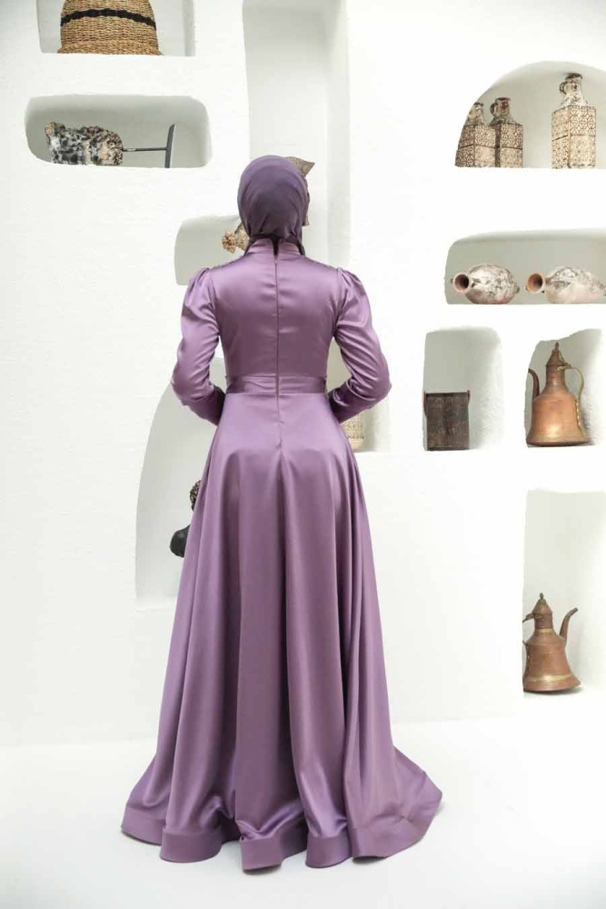 Tesettürlü Abiye Elbise - Robe de soirée Hijab Lila 22221LILA - 2