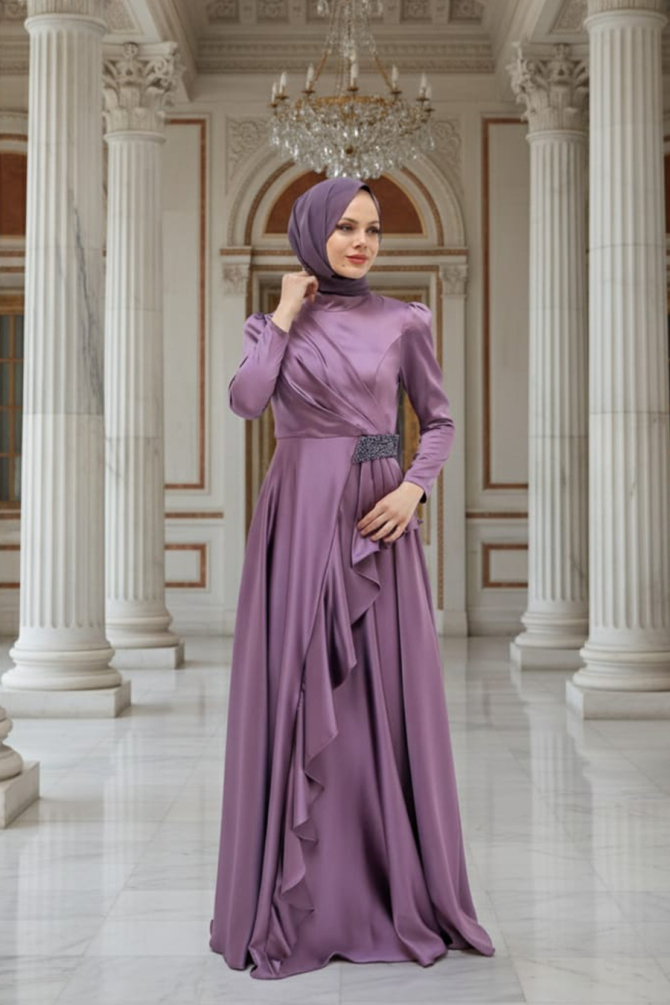 Tesettürlü Abiye Elbise - Robe de soirée Hijab Lila 22431LILA - 1