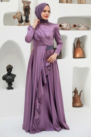 Tesettürlü Abiye Elbise - Robe de soirée Hijab Lila 22431LILA - 1