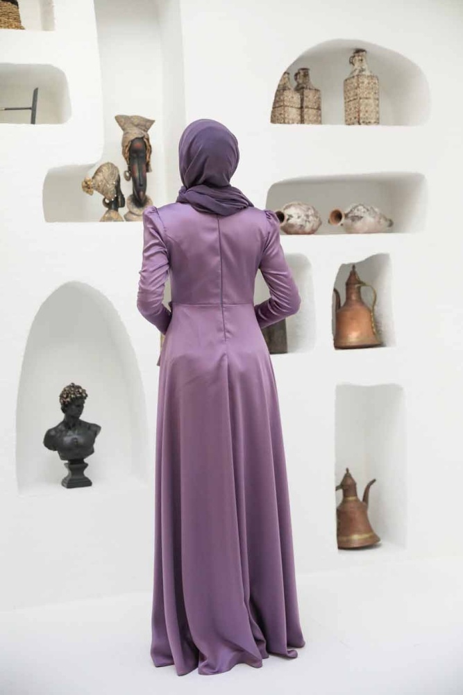 Tesettürlü Abiye Elbise - Robe de soirée Hijab Lila 22431LILA - 2