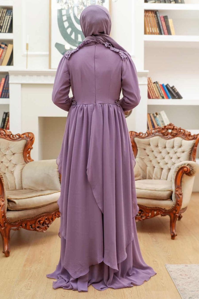 Tesettürlü Abiye Elbise - Robe de soirée Hijab Lila 25807LILA - 4