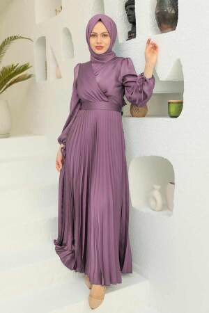 Tesettürlü Abiye Elbise - Robe de Soirée Hijab Lila 3452LILA - 1