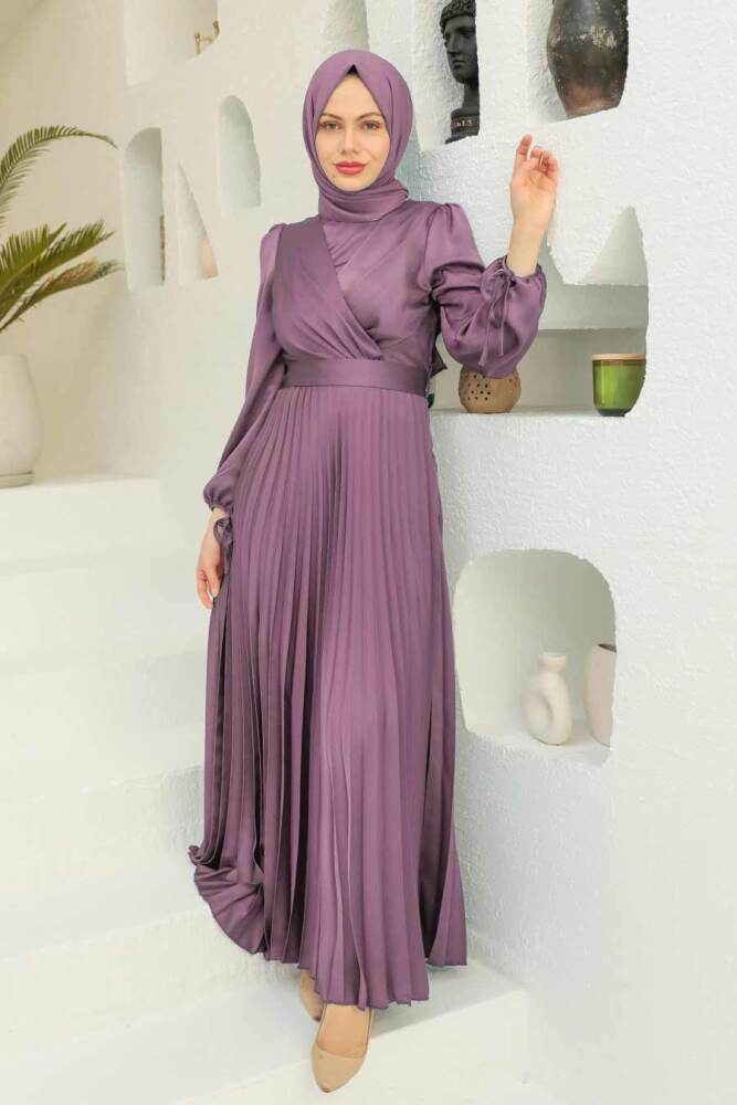 Tesettürlü Abiye Elbise - Robe de Soirée Hijab Lila 3452LILA - 1