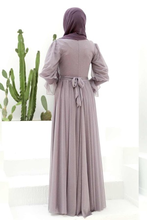 Tesettürlü Abiye Elbise - Robe de Soirée Hijab Lila 5367LILA - 2