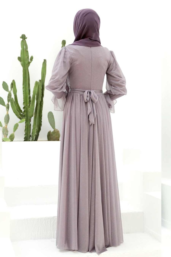 Tesettürlü Abiye Elbise - Robe de Soirée Hijab Lila 5367LILA - 2