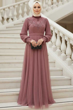 Tesettürlü Abiye Elbise - Robe de soirée Hijab Lila foncé 21780KLILA - 1
