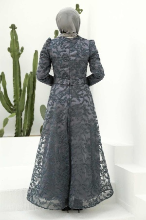 Tesettürlü Abiye Elbise - Robe de soirée Hijab Lila foncé 3330KLILA - 2
