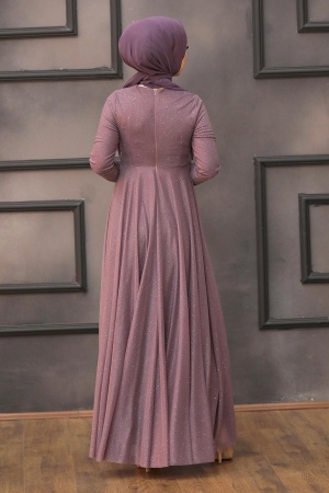 Tesettürlü Abiye Elbise - Robe de soirée hijab lilas foncé 5397KLILA - 2
