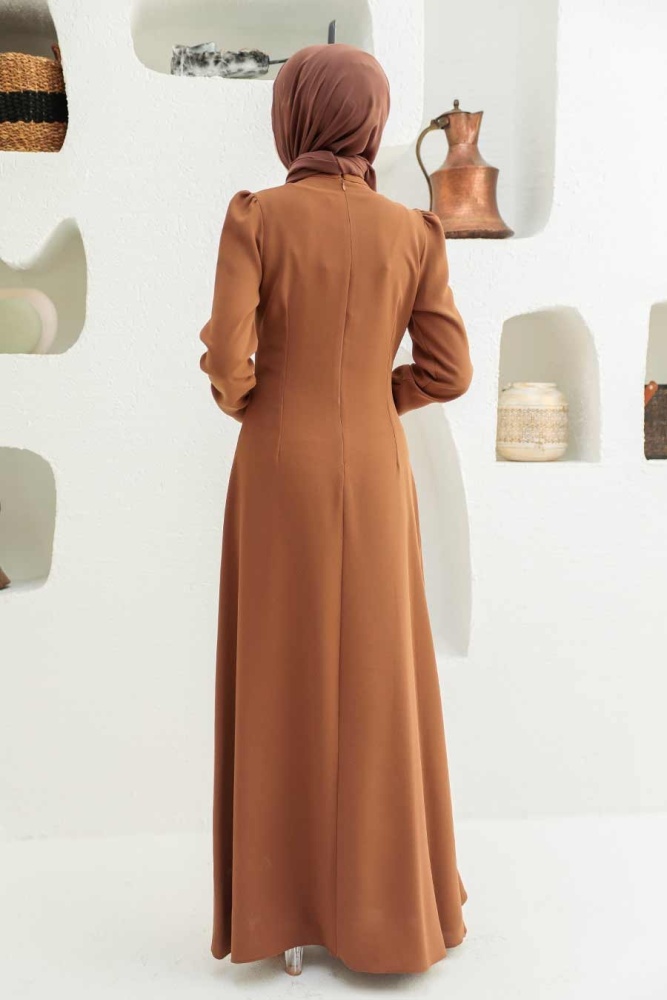 Tesettürlü Abiye Elbise - Robe de Soirée Hijab Marron 32671KH - 2