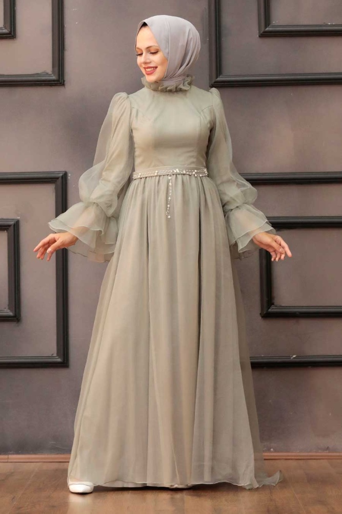 Tesettürlü Abiye Elbise - Robe de Soirée Hijab Menthe 40420MINT - 2