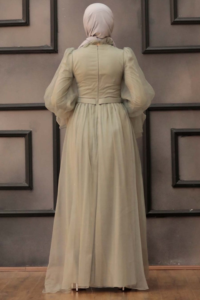 Tesettürlü Abiye Elbise - Robe de Soirée Hijab Menthe 40420MINT - 4