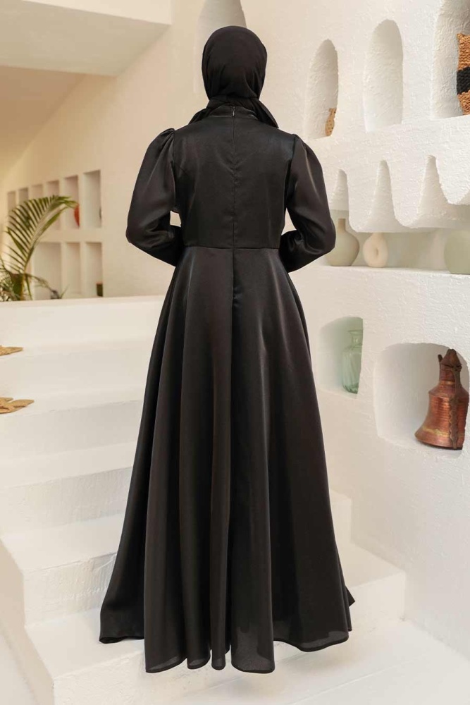 Tesettürlü Abiye Elbise - Robe de Soirée Hijab Noire 22301S - 3