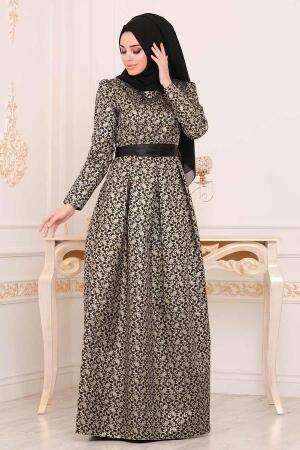 Tesettürlü Abiye Elbise - Robe de Soirée Hijab Noire 24415S - 1