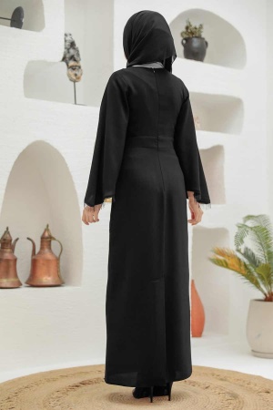 Tesettürlü Abiye Elbise -Robe de Soirée Hijab Noire 33150S - 2