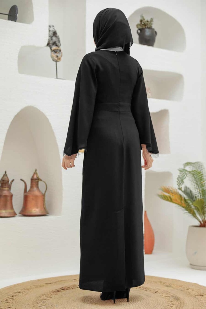 Tesettürlü Abiye Elbise -Robe de Soirée Hijab Noire 33150S - 2