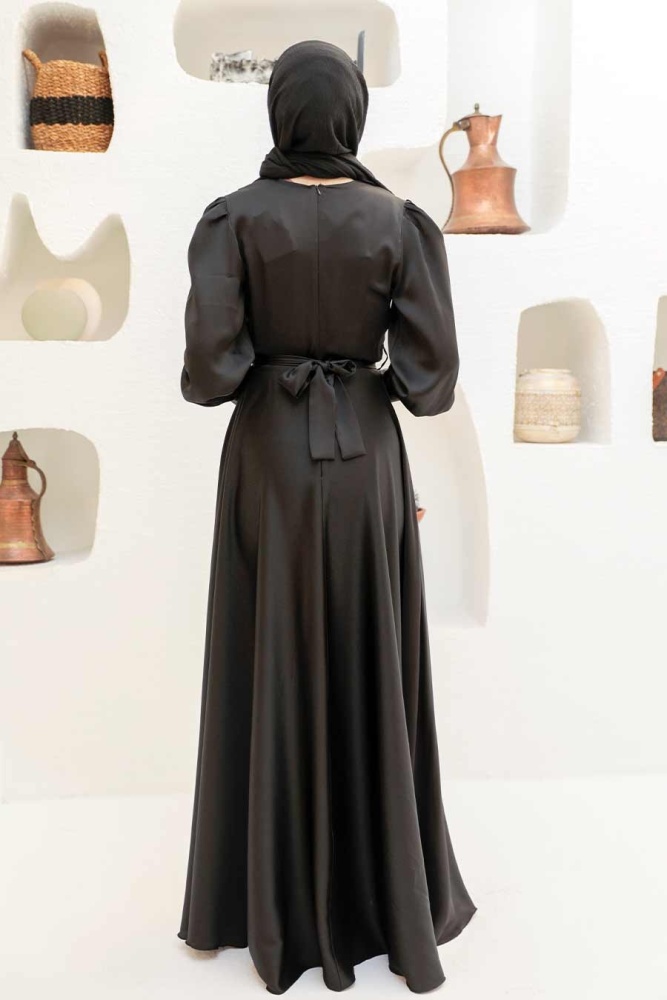 Tesettürlü Abiye Elbise - Robe de Soirée Hijab Noire 3367S - 2