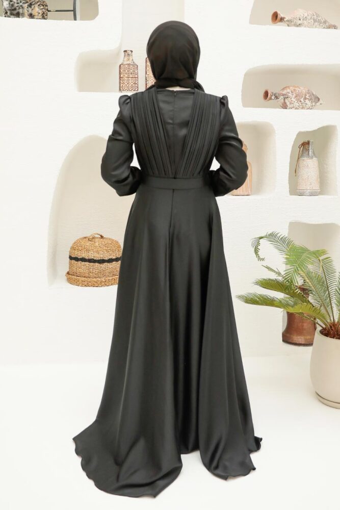 Tesettürlü Abiye Elbise - Robe de Soirée Hijab Noire 3454S - 2