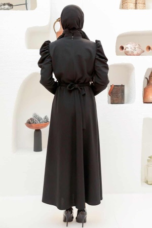 Tesettürlü Abiye Elbise - Robe de Soirée Hijab Noire 45601S - 2