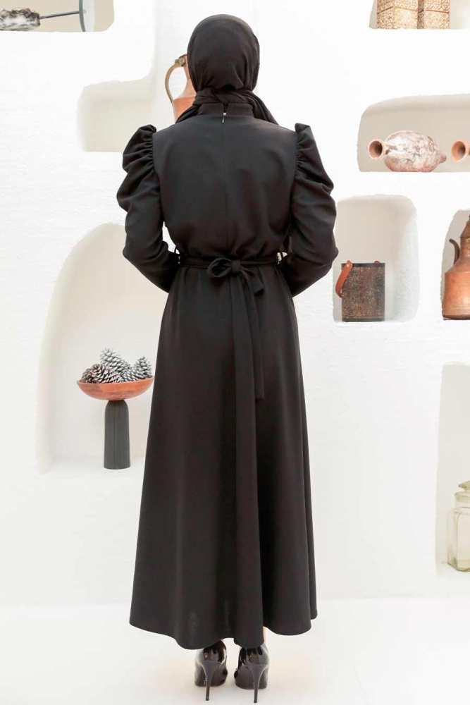 Tesettürlü Abiye Elbise - Robe de Soirée Hijab Noire 45601S - 2