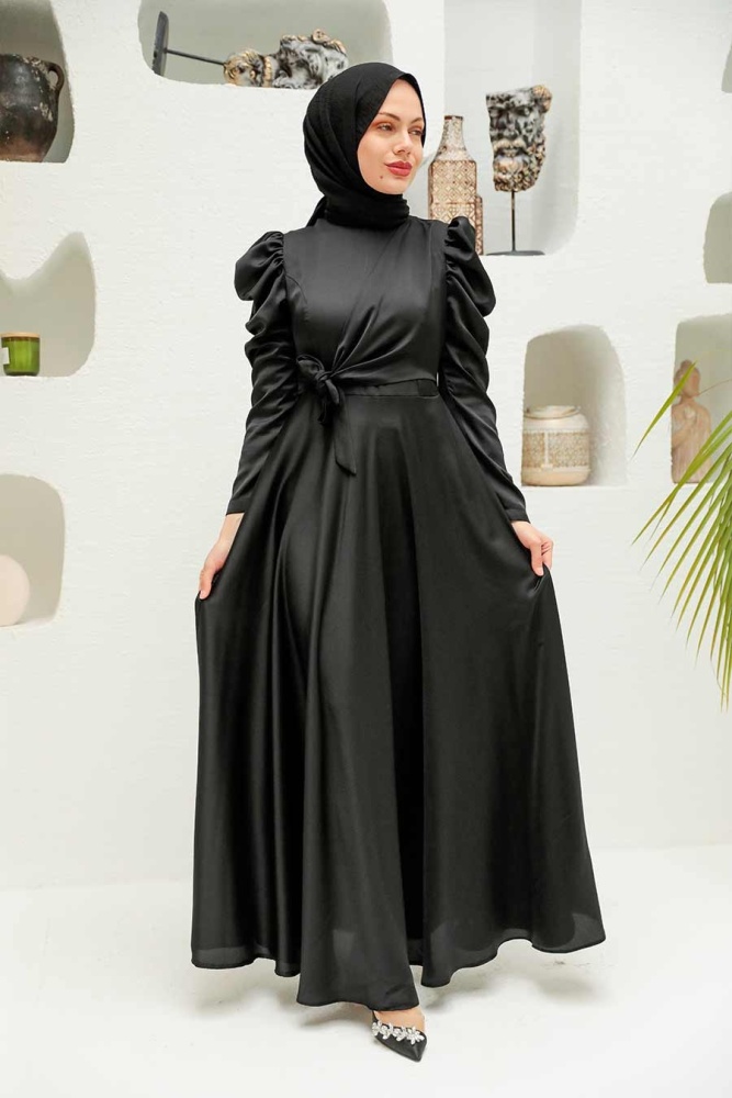 Tesettürlü Abiye Elbise - Robe de Soirée Hijab Noire 4570S - 1