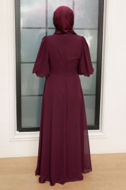 Tesettürlü Abiye Elbise - Robe de Soirée Hijab Prune 25817MU - Thumbnail