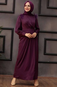 Tesettürlü Abiye Elbise -Robe de soirée Hijab Prune 4199MU - 1