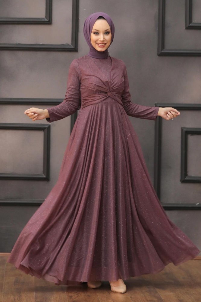 Tesettürlü Abiye Elbise - Robe de soirée Hijab Rose foncé 5397KGK - 1
