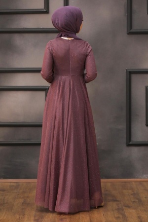 Tesettürlü Abiye Elbise - Robe de soirée Hijab Rose foncé 5397KGK - 2