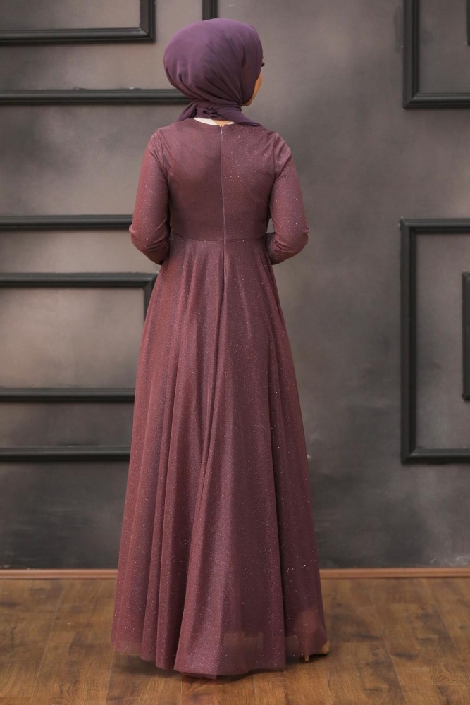 Tesettürlü Abiye Elbise - Robe de soirée Hijab Rose foncé 5397KGK - 2