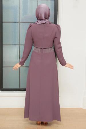 Tesettürlü Abiye Elbise - Robe de Soirée Hijab Rose Foncé Séché 51531KGK - 3