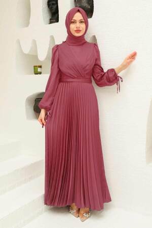 Tesettürlü Abiye Elbise - Robe de Soirée Hijab Rose Poudré Foncé 3452KGK - 1
