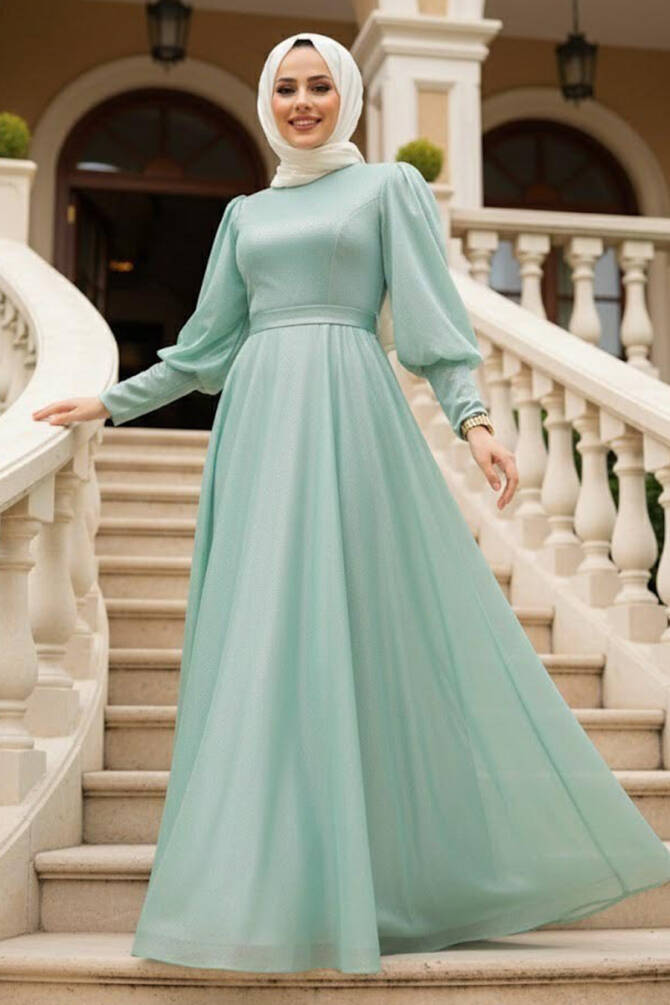 Tesettürlü Abiye Elbise - Robe de Soirée Hijab Rose Poudré Foncé 56721KMINT - 1