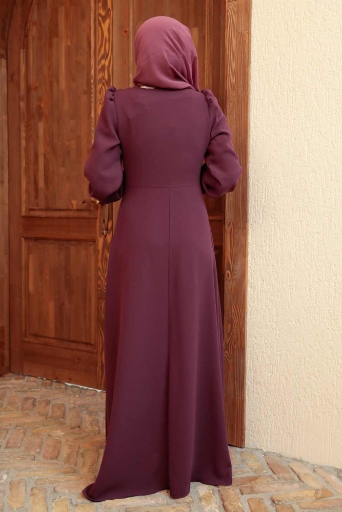 Tesettürlü Abiye Elbise - Robe de soirée Hijab rose poussiéreux foncé 3309KGK - 2
