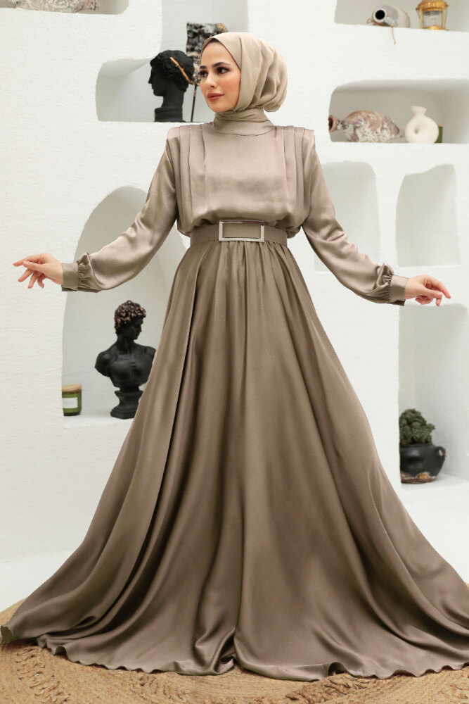 Tesettürlü Abiye Elbise - Robe de soirée hijab rose poussiéreux foncé 3378KV - 1
