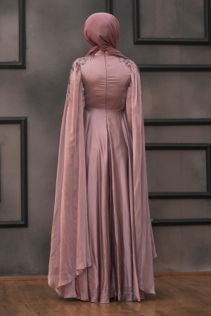 Tesettürlü Abiye Elbise - Robe de Soirée Hijab Rose Séchée 22130GK - 3