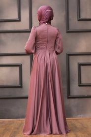 Tesettürlü Abiye Elbise - Robe de soirée hijab rose séchée 22150GK - Thumbnail