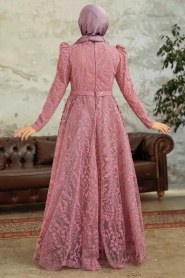 Tesettürlü Abiye Elbise - Robe de Soirée Hijab Rose Séchée 22780GK - Thumbnail