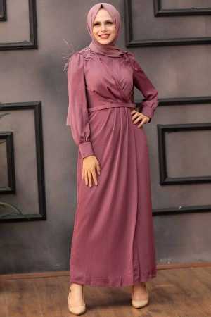 Tesettürlü Abiye Elbise -Robe de soirée hijab rose séchée 4199GK - 1
