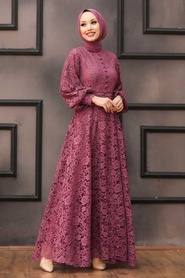 Tesettürlü Abiye Elbise - Robe de Soirée Hijab Rose Séchée 5477GK - Thumbnail