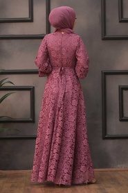 Tesettürlü Abiye Elbise - Robe de Soirée Hijab Rose Séchée 5477GK - Thumbnail