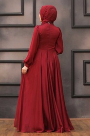 Tesettürlü Abiye Elbise - Robe de soirée Hijab rouge bordeaux 22150BR - Thumbnail